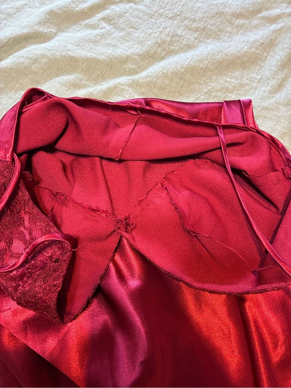 Vintage Handmade Large Red Satin Maxi Slip Dress - Picture 8 of 12